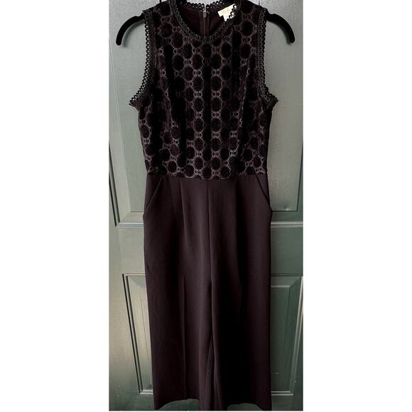 Shoshanna Sz 2 Black Cropped Jumpsuit w/ Velvet Lace Bodice Event Cocktail Date - Picture 1 of 8